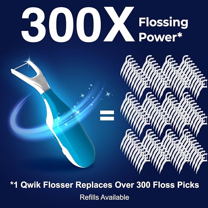 Bundle with 2 Refills Packs– Automatic and Reusable Dental Flosser | Easy Click-to-Use Solution for Plaque Removal Clean Teeth and Fresh Breath (3 Items1-Year Supply)