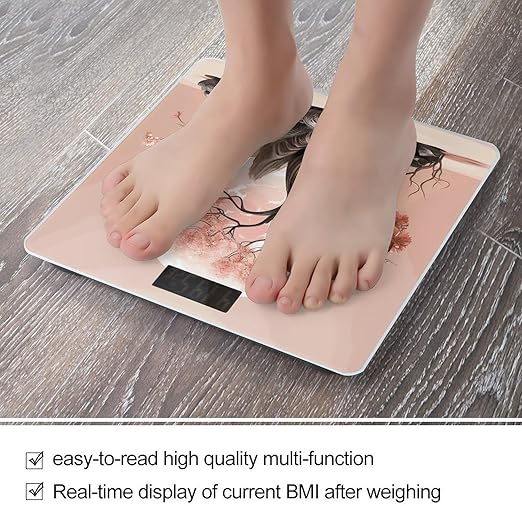 Peach Tree Plant Scale for Body Weight Anti-Slip Digital Bathroom Scale Sturdy Toughened Glass Weighing Scales High Precision Safe Rounded Corners Smart Scales