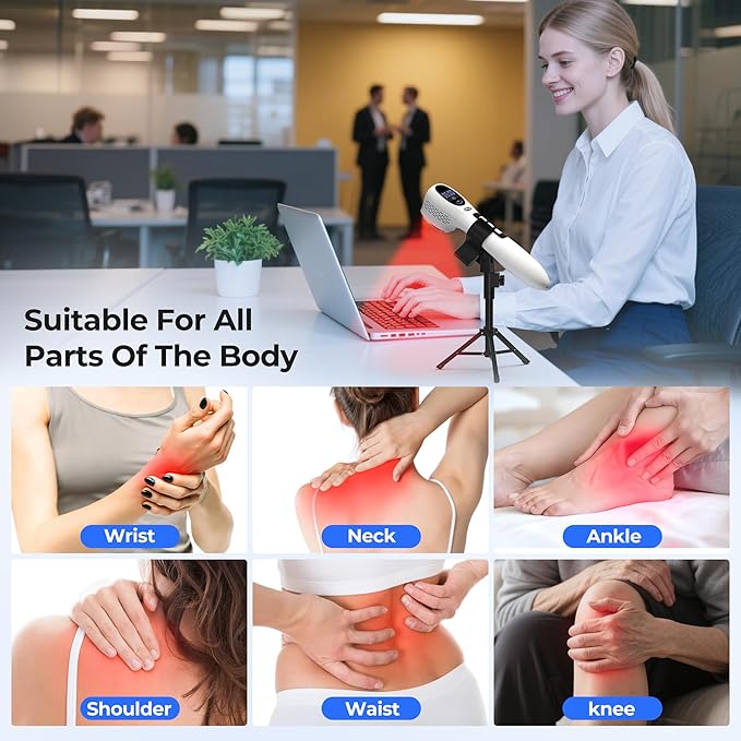 Handheld Red Light Therapy with StandInfrared Light Therapy Device with Timing &amp2 ModesRed Light Therapy Wand for face&ampBodyCold Therapy Machine for Wrists Knees Joints(5 * 808nm+12 * 650nm)