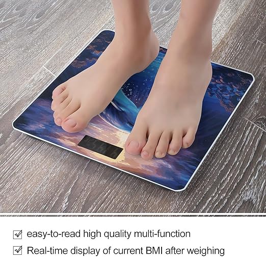 Ocean Dolphin Scale for Body Weight Anti-Slip Digital Bathroom Scale Sturdy Toughened Glass Weighing Scales High Precision Safe Rounded Corners Smart Scales