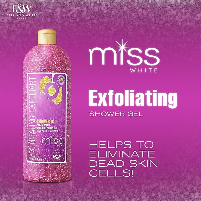 FAIR &amp WHITE Miss White Exfoliating Shower Gel 940ml/31.8 Fl Oz - Formulated to Exfoliate Skin with Pomegranate and Glycerin