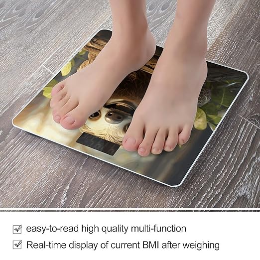Cartoon Sloth Scale for Body Weight Highly Accurate Digital Bathroom Scale Sturdy Tempered Glass Weighing Scales with LCD Display Fashion Body Fat Smart Scales 400lb