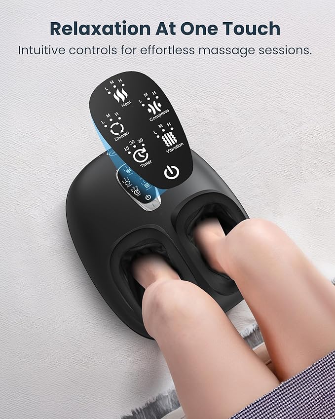 COMFIER 4-in-1 FSA Eligible HSA Shiatsu Foot Massager with Heat Compression &amp Vibration Independent Controls 3 Levels Toe Touch Control Large Size Fits Up to 14 Gifts for Mom Dad Home Offic