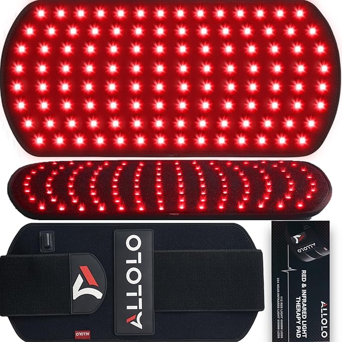 ALLOLO Red Light Therapy for Body 16.7*7.9 660nm &amp 850nm Infrared Red Light Therapy Belt with Pulse for Back Waist 3-in-1 LED Bead with Controller Timer Gift for Women Men