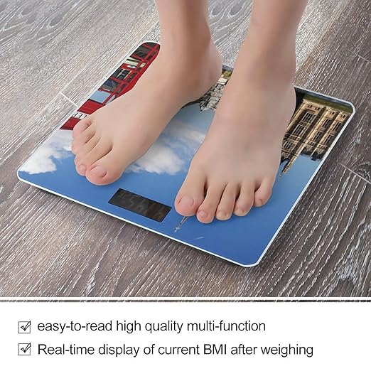 London Big Ben Scale for Body Weight Anti-Slip Sturdy Tempered Glass Weighing Machine Highly Digital Accurate Bright LCD Bathroom Scale for Household Gift