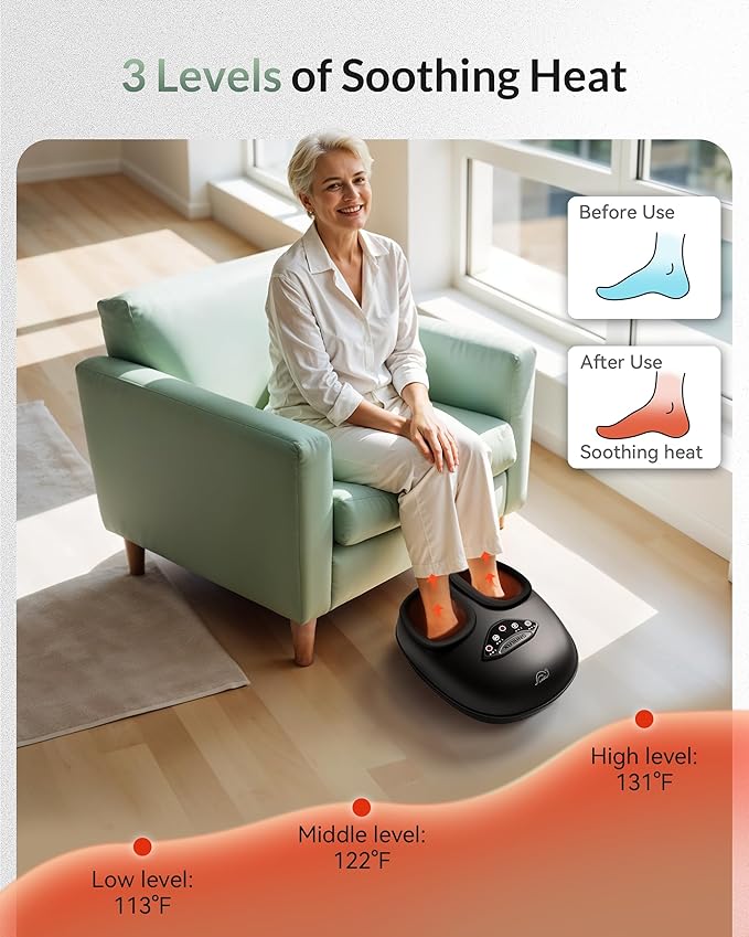 Snailax Shiatsu Foot Massager with Heat Deep Kneading Rolling Compression Feet Massager for Plantar Fasciitis Neuropathy 3 Heating Levels3 Timer Option Fits Size up to 14“ Gifts for MenWomen