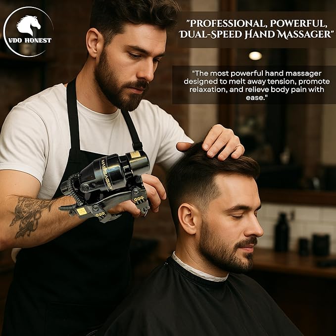 Full Body Corded Massager for Barbers Electric Powerful Double Speed Muscle Relaxer with Floating Head Action for Pain Relief &amp Circulation (Black)