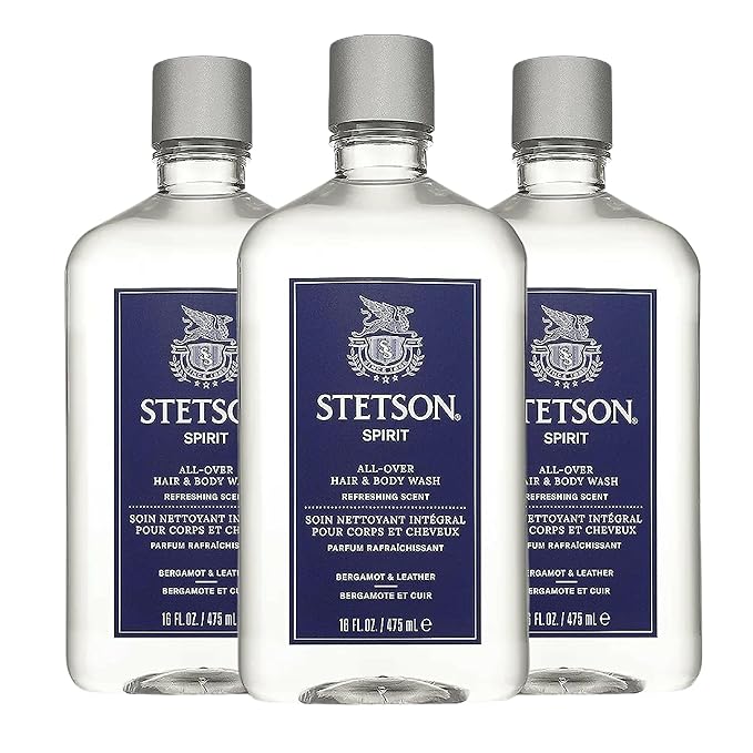SCENT BEAUTY STETSON Personal Care All Over Hair &amp Body Wash Moisturizing Body Wash &amp Shampoo - 16 oz - 3 Pack - Spirit