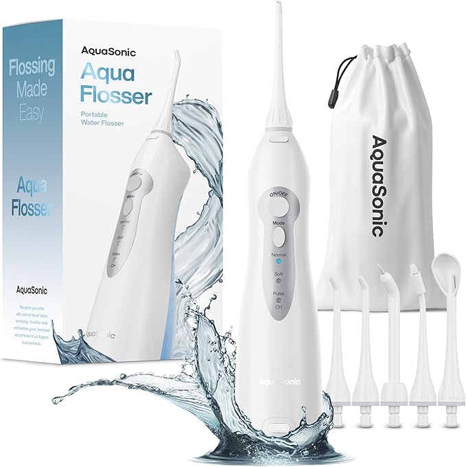 AquaSonic Water Flosser - Cordless Rechargeable Water Flossers for Teeth Cleaning - Waterproof Aqua Flosser Portable Oral Irrigator for Dental Cleaning with 5 Jet Tips – Braces Home Travel.