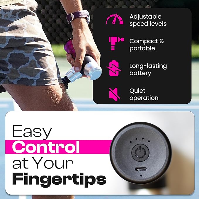 The Therapeutic Mini Massage Pistol with Portable Carrying Case 4 Massage Speeds 6 Colors | Fast USB Type C Charging | Massage Tool for Pain Relief | Stylish and Powerful Massage Gun