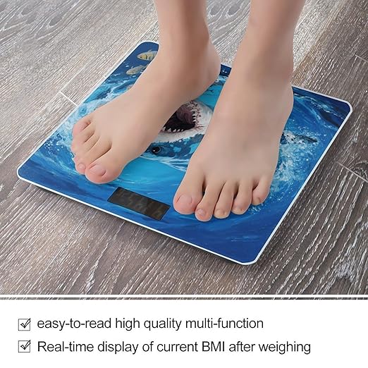 Fiercely Shark Bathroom Scale for Body Weight Bathroom Digital Electronic Weighing Scale with Back Lit LED Display Sturdy Tempered Glass Weight Watchers Scales 400lb
