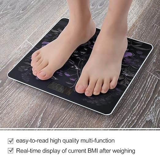 Dark Floral Butterfly Weight Scale Large Bathroom Scales Digital Weight with Bright LED Display Non Slip Automatic Weighing Scale Fashion Weighing Machine for Body
