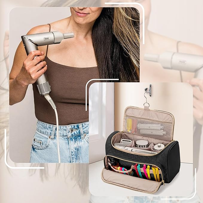 Fasrom Travel Carrying Case Compatible with Shark FlexStyle Air Styling &amp Drying System HD430/HD435 Hair Blow Dryer Storage Bag to Organize Hair Styling Attachments Black (Empty Bag)