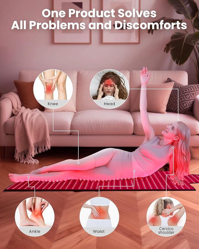 Red Light Therapy Mat for Body 74x33 1400pcs Full Body Infrared Red Light Therapy Blanket with Dual-Wavelength LEDs (660nm&amp850nm) Pulse Modes Timer &amp Intensity Control