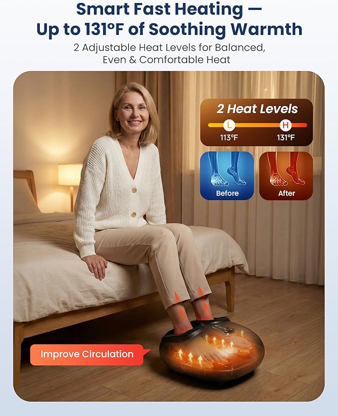 COMFIER Shiatsu Foot Massager with HeatVibrationRolling CompressionFSA Eligible HSA StoreFeet Massager Machine for Plantar FasciitisNeuropathy PainMothers Day Gifts for WomenSize up to 13“