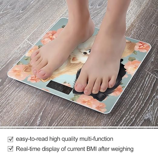 Pomeranians Pattern Bathroom Scale Large LCD Backlight Display Digital Scale Rounded Corners Body Scales Automatic Power On/Off Bathroom Scales for Home Bedrooms