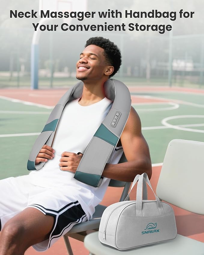 Snailax Cordless Neck Massager with Heat Shiatsu Neck Back Massager for Pain Relief Deep Tissue Rechargeable 4D Knead Shoulder Massager Pillow with Portable Carry Bag Gifts for Mom Dad