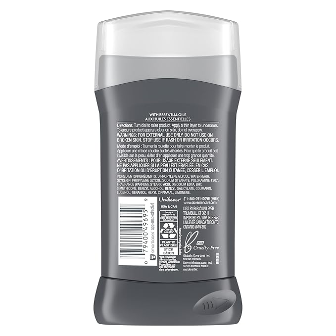 DOVE MEN + CARE Deodorant Stick For Men Morning Fresco Aluminum Free 72-Hour Odor Protection Mens Deodorant With Essential Oils &amp 1/4 Moisturizing Cream 3 Ounce (Pack of 3)