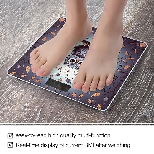 Digital Bathroom Scale for Body Weight Scale with Bright LCD Display High Accuracy Step-On Technology Auto On/Off Owl Tree Branches Digital Scales 400 Lbs /180kg