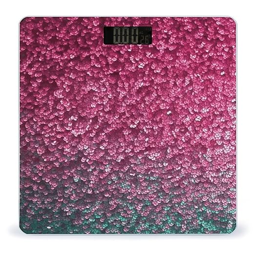 Pink Glitter Scale for Body Weight Precision Bathroom Weighing Scales with Back Lit LCD Display Sturdy Tempered Glass Body Weight Scales Digital Bathroom Scale 400lb