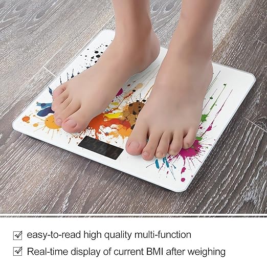 Abstract Paint Splashes Bathroom Scale for Body Weight LCD Display Digital Bathroom Scale Tempered Glass Bathroom Weight Scales Fashion Smart Scales for Home Bedroom 400 Lb