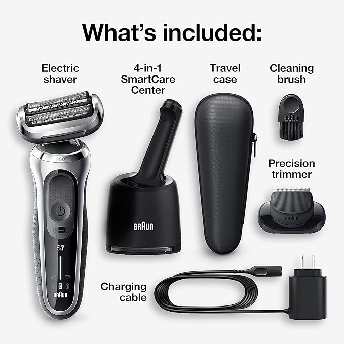 Braun Series 7 7071cc Flex Electric Razor for Men with SmartCare Center Precision Trimmer Wet &amp Dry Rechargeable Cordless Foil Shaver Silver