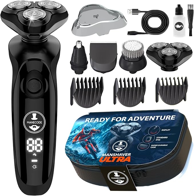 MANECODE® Electric Razor for Men - Shaver with Floating 8 Contouring Technology® and IQ Cleaning Sensor® (Travel Case)