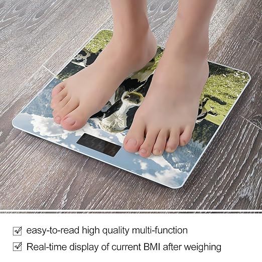 Black and White Cow Smart Scale for Body Weight Accurate Bathroom Scale with LED Display Digital Weight Scales Weighing Machine High Precision Scales for Bath Home