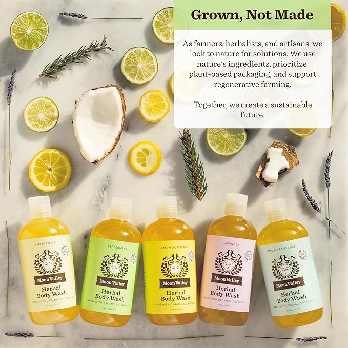 Herbal Body Wash Peppermint by Moon Valley All Natural Ingredients No Parabens Vegan Moisturizing Essential Oils Two Pack