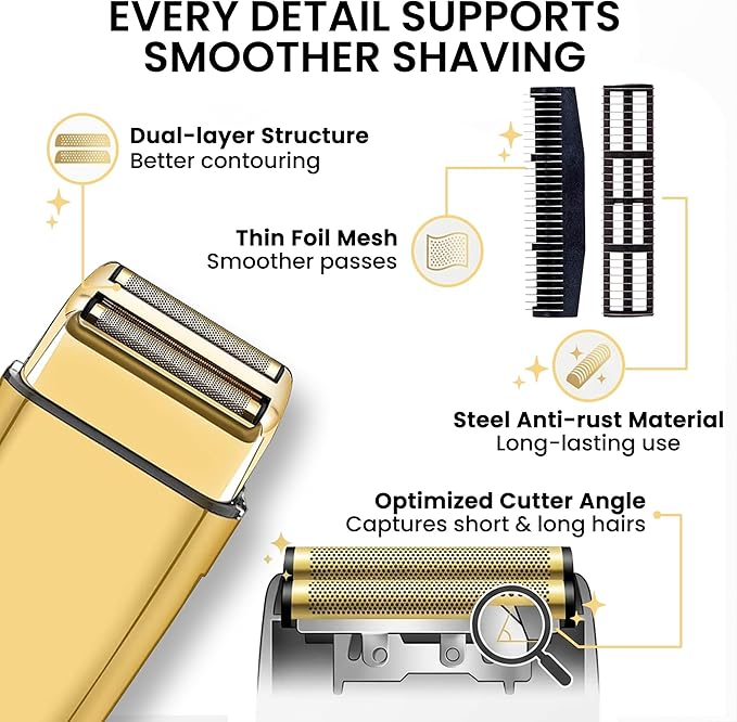 3 Pack Shaver Replacement Foil Compatible with Babyl*ss FXFS2G/FXFS2 Shaver Foil Replacement for Superior Shaving (Gold)
