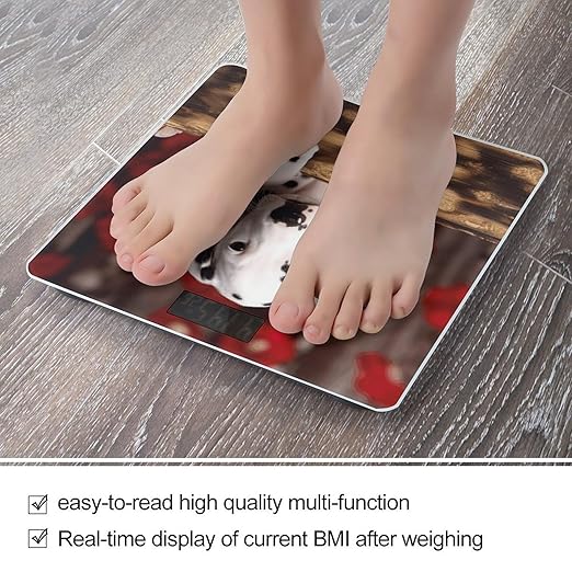 Dalmatian Puppy Bathroom Scale Large LCD Backlight Display Digital Scale Rounded Corners Body Scales Automatic Power On/Off Bathroom Scales for Home Bedrooms