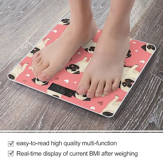 Digital Bathroom Weighing Scale Energy Saving Scale Smart Scale for Body Weight Funny Cartoon Pugs Puppy Pink