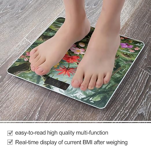Vibrant Color Flower Blossom Bathroom Scale for Body Weight Bathroom Digital Electronic Weighing Scale with Back Lit LED Display Sturdy Tempered Glass Weight Watchers Scales 400lb