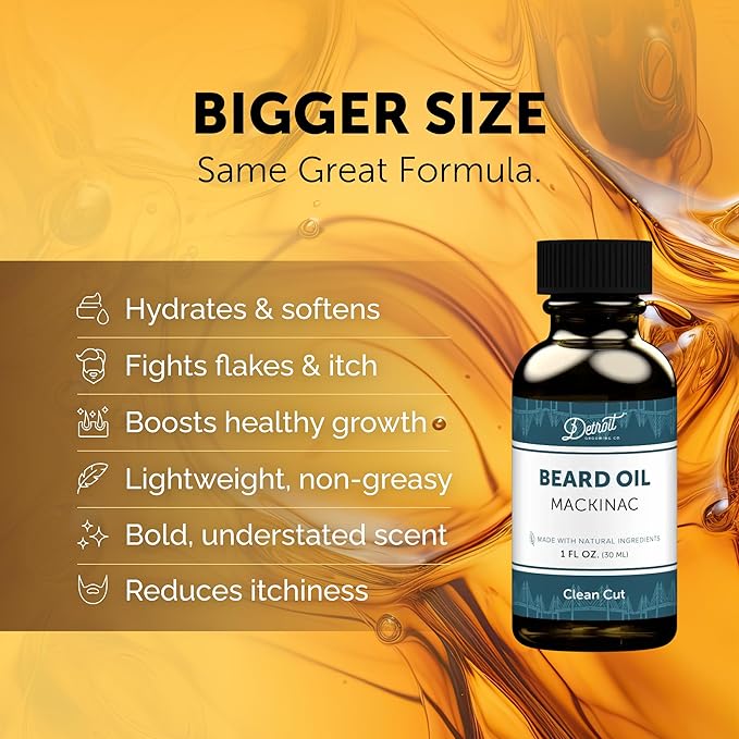 Detroit Grooming Beard Oil | Hydrating &amp Nourishing Formula • Mackinac Scent (2 oz)