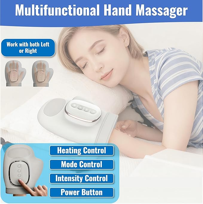 Hand Massager Cordless Hands Massagers Glove with Heat &amp Compression for Arthritis Carpal Tunnel &amp Finger Pain Relief 15-Min Timer Rechargeable Portable