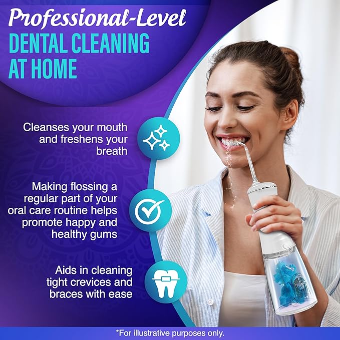 GuruNanda Advanced Dental Water Flosser 3.0 with UV Mode Water Flosser &amp 24 Aquapods with Mouthwash for Fresh Breath &amp Plaque Removal Compact &amp TSA-Friendly