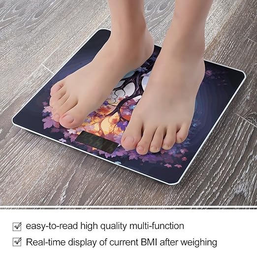 Colorful Flower Butterfly Tree Bathroom Scale for Body Weight Bathroom Digital Electronic Weighing Scale with Back Lit LED Display Sturdy Tempered Glass Weight Watchers Scales 400lb