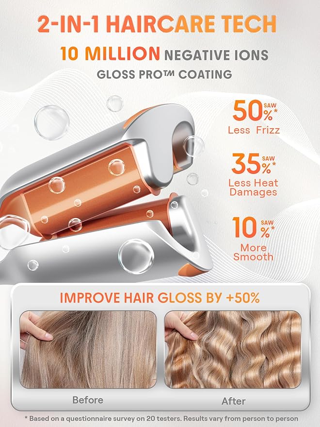 SHEGLAM 0.75 Deep Waver for Short Hair Lightweight Dual Voltage Smart Timer Hair Tool Crimper Double Barrel &amp Adjustable Temps Anti-Scald Easy to Use