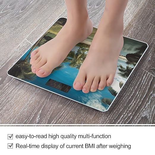 Tropical Coconut Trees Beach Smart Scale for Body Weight Accurate Bathroom Scale with LED Display Digital Weight Scales Weighing Machine High Precision Scales for Bath Home