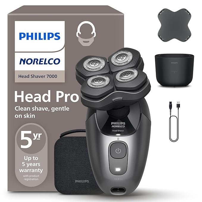 Philips Norelco Head Shaver Pro 7000 Series - Electric Shaver for Men and Women 360° Flexing Head &amp ComfortCut Blades for Clean Shave Gentle on Skin Model HS7980/40