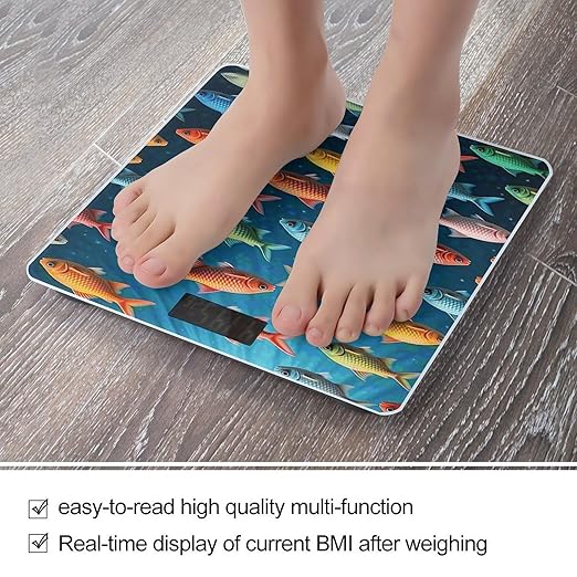 Colorful Fish Weight Scale Large Digital Bathroom Scales with Bright LED Display Non Slip Digital Scale and Step On Fashion Weighing Machine for Body