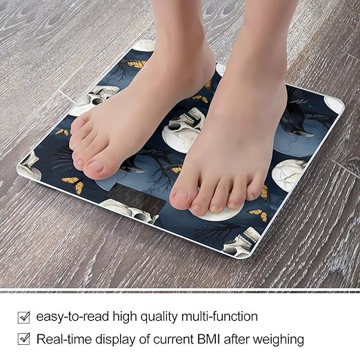 Smart Scale for Body Weight Digital Bathroom Weighing Scale Energy Saving Scale Halloween Full Moon Raven Goth Skulls