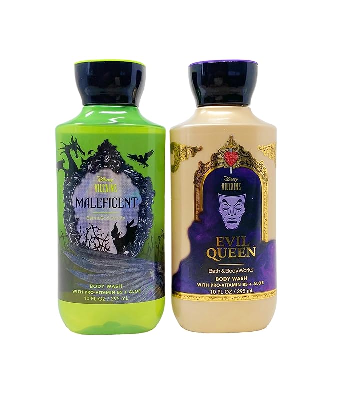 Bath &amp Body Works Disney Villains Collection - 2 Pack Body Wash - Maleficent and Evil Queen with a Natural Oats Sample Soap