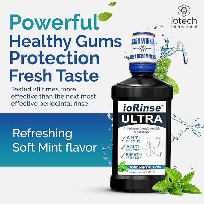 ioRinse Ultra: The Most Dentist-Recommended Periodontal Rinse &amp Gum Mouthwash of its Kind. Fights Gingivitis Bleeding Gums Dental Plaque &amp Bad Breath. With Molecular Iodine &amp Xylitol. No