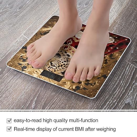 Red Rose Cheetah Scale for Body Weight Sturdy Tempered Glass Weighing Scales with LCD Display Accurate Digital Bathroom Scale Convenient Body Fat Smart Scales Easy Read