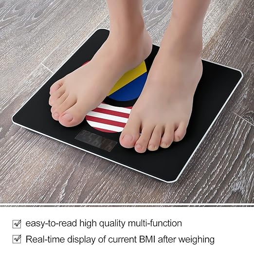 Romania U.S. Flag Digital Bathroom Scale for Body Weight Lighted LCD Display Round Corner
