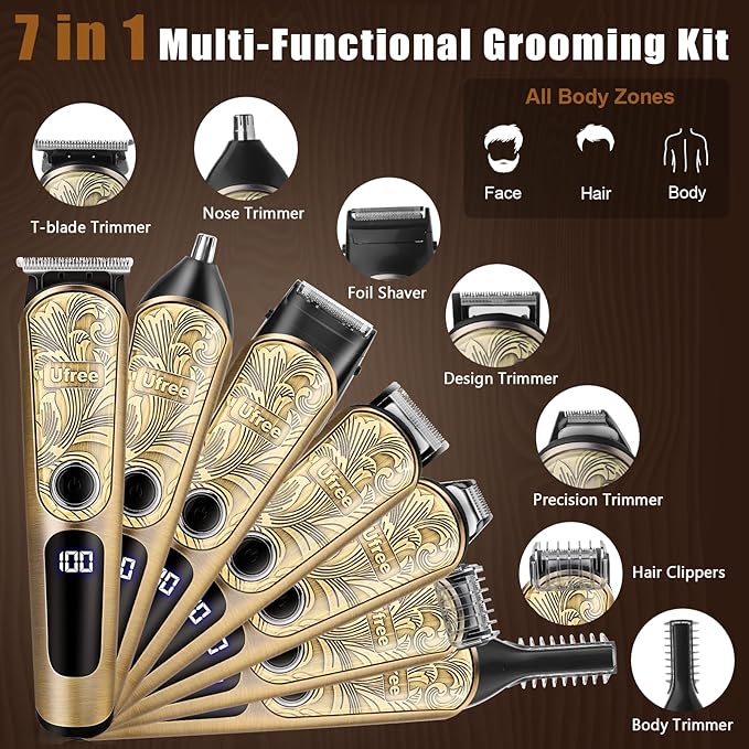 Ufree Gifts for Men Beard Trimmer with Charging Stand IPX7 Waterproof Electric Razor Shavers for Men Clippers for Hair Cutting Mens Grooming Kit for Mustache Nose Facial Body