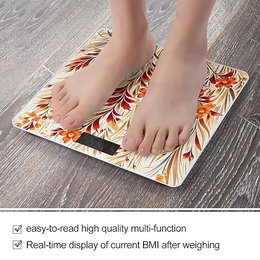Painted with Flowers and Grass Scale for Body Weight Anti-Slip Tempered Glass Digital Bathroom Scales Clear LCD Display Weighing Scale Safe Rounded Corners Smart Scales