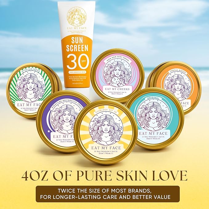 Eat My Face Tinted Beef Tallow Sunscreen SPF 30 – No White Cast Natural Glow | Reef Safe Mineral Zinc Oxide | Water Resistant Sun Protection for Face &amp Body 4 oz