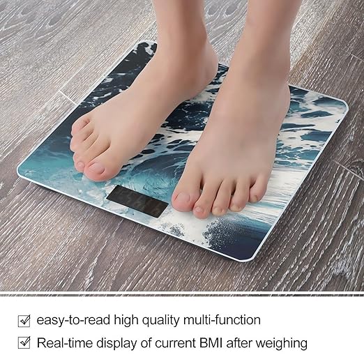 Beach Foam Wave Scale for Body Weight Highly Accurate Digital Bathroom Scale Sturdy Tempered Glass Weighing Scales with LCD Display Fashion Body Fat Smart Scales 400lb